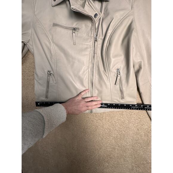 Bod & Christensen Beige Cream Soft Leather Biker Moto Bomber Jacket Sz XL Grunge - Picture 11 of 14
